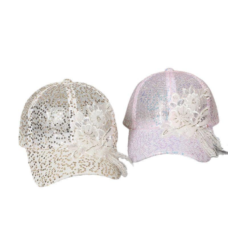 Lace Diamond Flower Sequins Breathable Duck Tongue Mesh Cap Female Japanese Korean Fairy Wind Sweet Sun Hat Sunscreen Baseball Cap