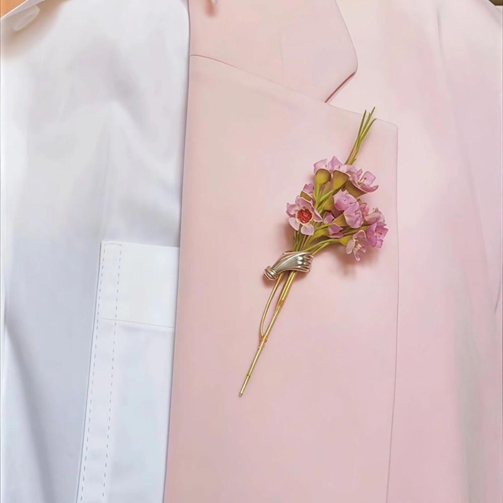 Three-Dimensional Design Flower Holder Pin Vintage Lapel Jewelry Spring Fashion Styling