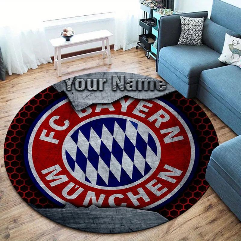 FC Bayern Munchen Custom Name Round Area Rug,Carpet Rug for Living Room Bedroom Sofa Playroom Decor,Non-slip Floor Mat