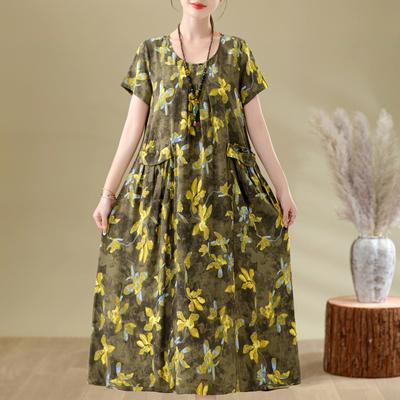 Elegant Woman Summer Dress Casual Loose Short Sleeve Long Dresses Plus Size Woman Clothing