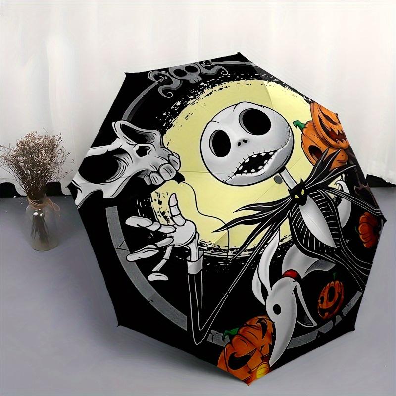 1 Auto Open Jack Skellington, Halloween Themed Colorful 8 rib Portable Umbrella for Men and Women, A Compact Commuting Companion Suitable fo
