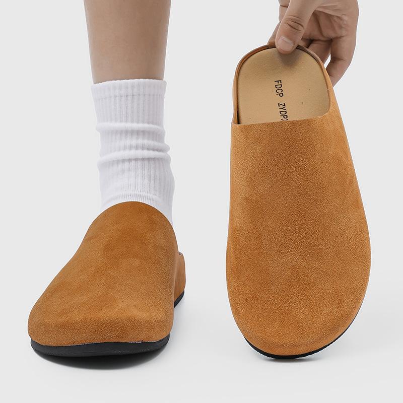 Versatile Boken Shoes Bag Head Half Slippers Men's Outer Wear Spring and Autumn New Lazy Slippers 15167 beige-J