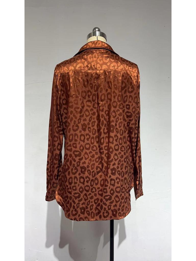 2025 Women's Satin Jacquard Leopard Print Long-Sleeve Shirt - Spring & Autumn Collection