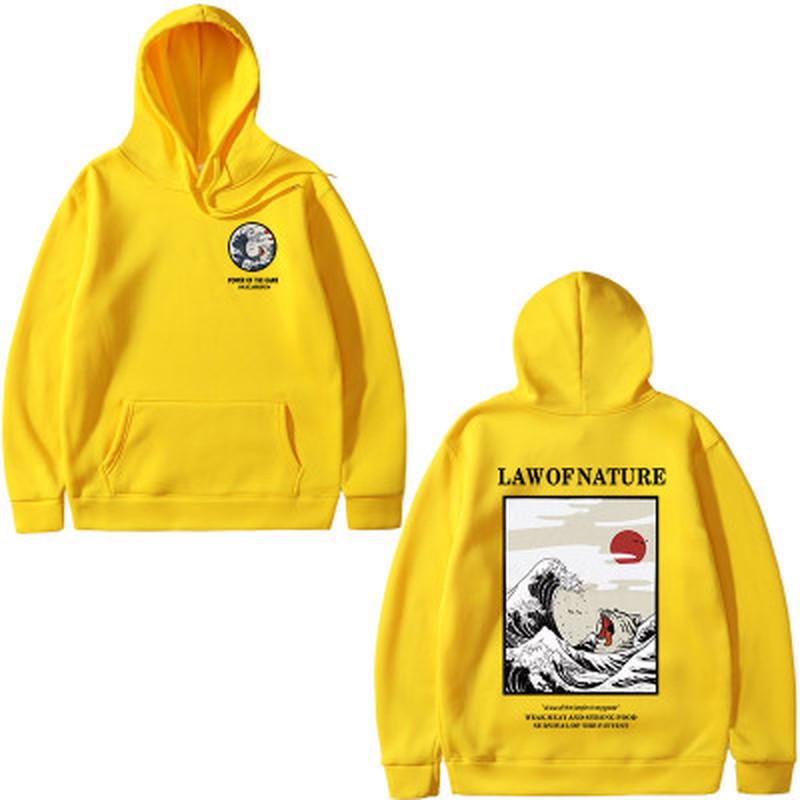 Scione японские забавные флисовые толстовки с принтом кота и волной в японском стиле, повседневные толстовки в стиле хип-хоп, уличная одежда XXL жёлтый