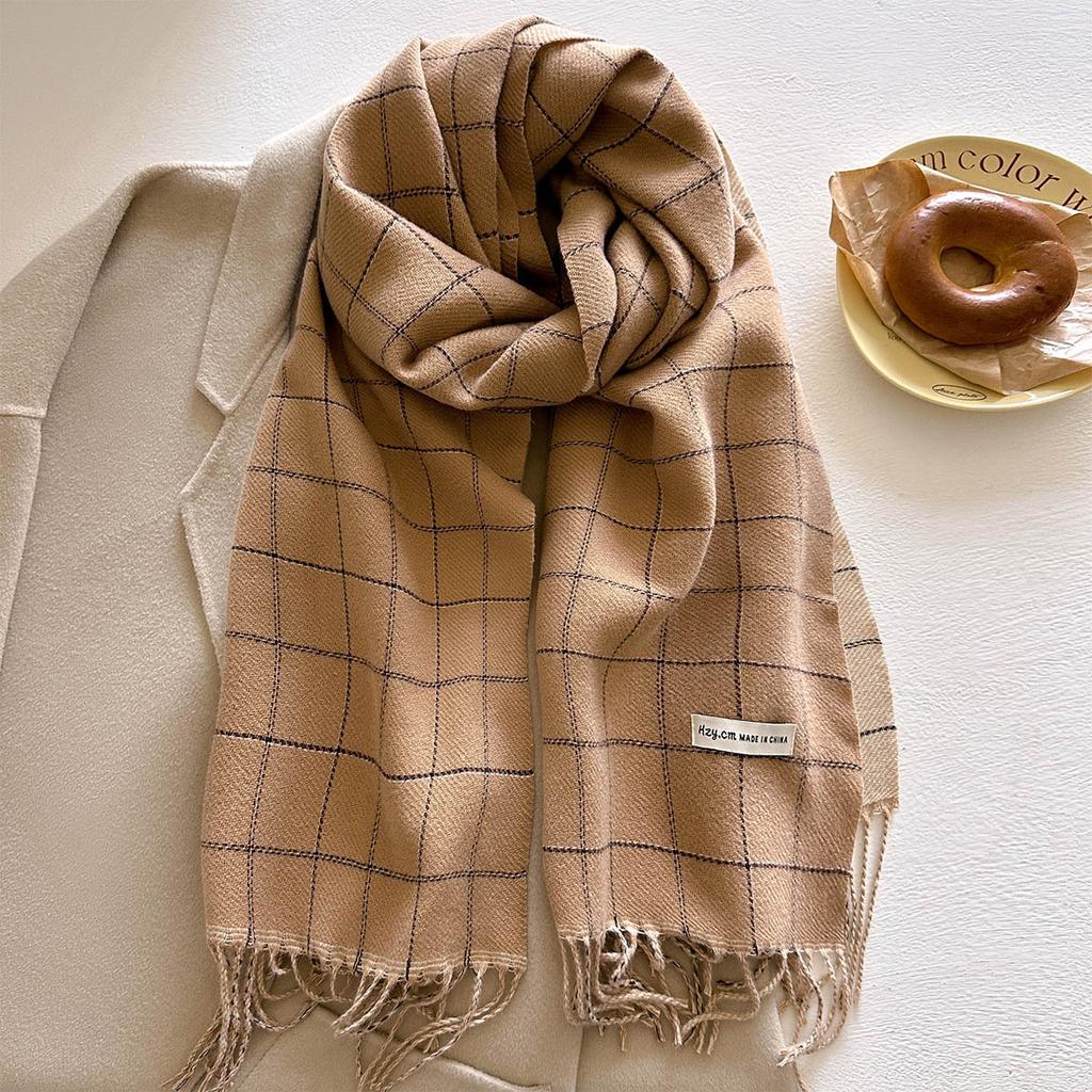 Autumn and Winter New Multi-color Plaid Fringed Scarf Women's Warm Simple Imitation Cashmere Versatile Scarf