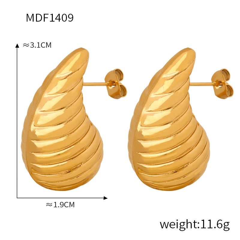 New Style Fashion Personalized Titanium Steel Gold-Plated Water Drop Texture Stud Earrings Simple Niche Earrings Jewelry Women