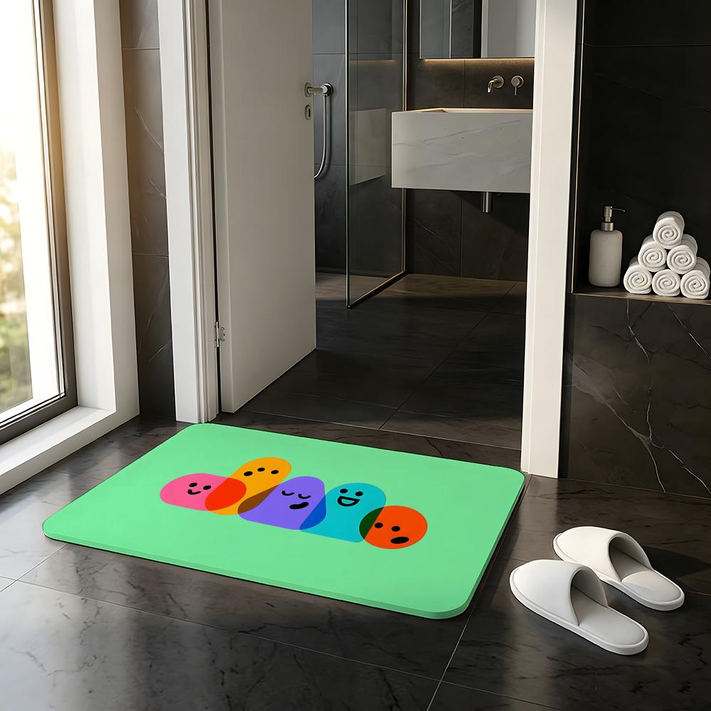 Cartoon Style C-Cute Symbol Floor Mat Absorbent Floor Mat Non-Slip Entrance Rug for Bathrooms Restrooms and Toilets
