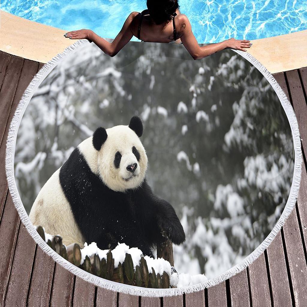 3D Panda Print Round Beach Towel Lovely Panda Beach Blanket Soft Microfiber Sand Free Absorbent Towel for Camping Outdoor Picnic