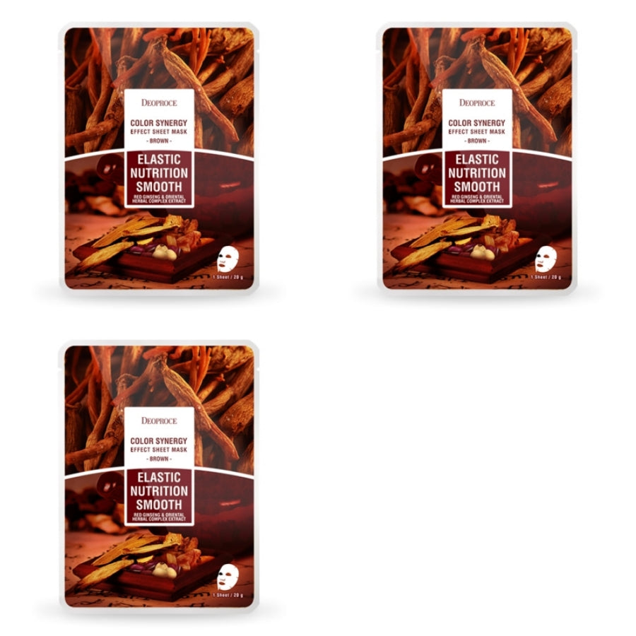Deoproce Color Synergy Effect Sheet Mask Brown Red Ginseng and Oriental Herbal Complex Extract 20g*5ea/10ea/15ea/20ea