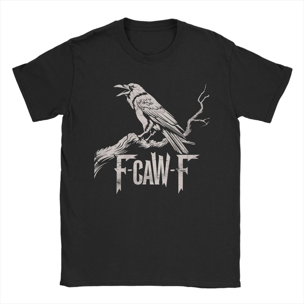 Crow F-Caw-F Funny Black Bird Moon Christmas Santa Hat T-Shirt for Men Crew Neck T Shirts Short Sleeve Tee Shirt Clothing