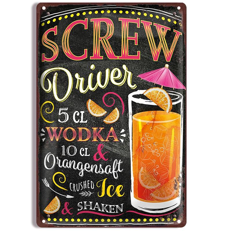 Vintage Cocktail Recipe Metal Tin Signs Set  Pina Colada Sangria Margarita Aperol Spritz Zombie Screw Driver Drinks Wall Decor