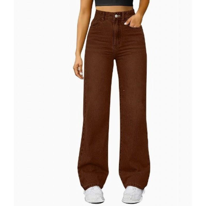 Womens High-Waisted Wide Leg Straight Cut Denim Pants Casual Loose Fit Jeans 2026