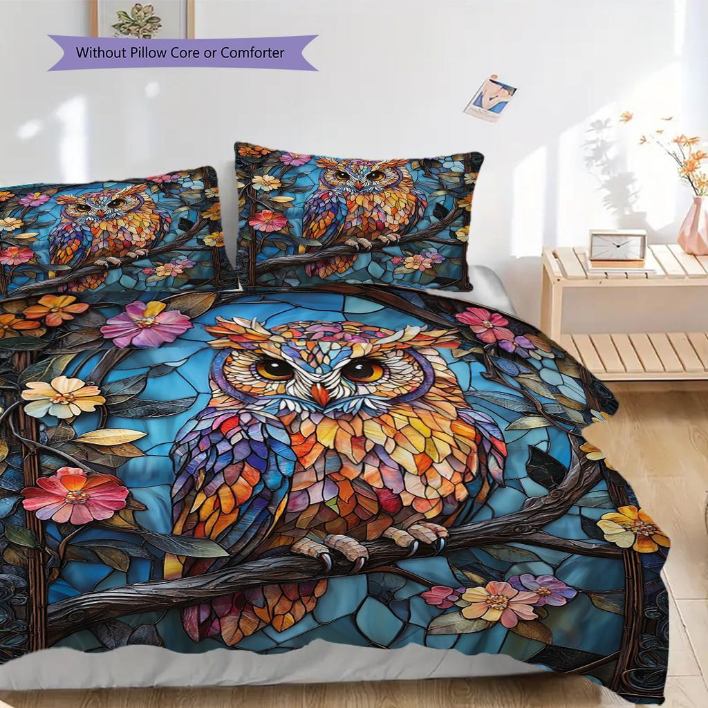 Eulenmuster Bettwäsche Steppdecke Set Bettbezug Kissenbezug Heimdekoration Geburtstagsgeschenk (1 Bettbezug + 2 Kissenbezüge, ohne Füllung)