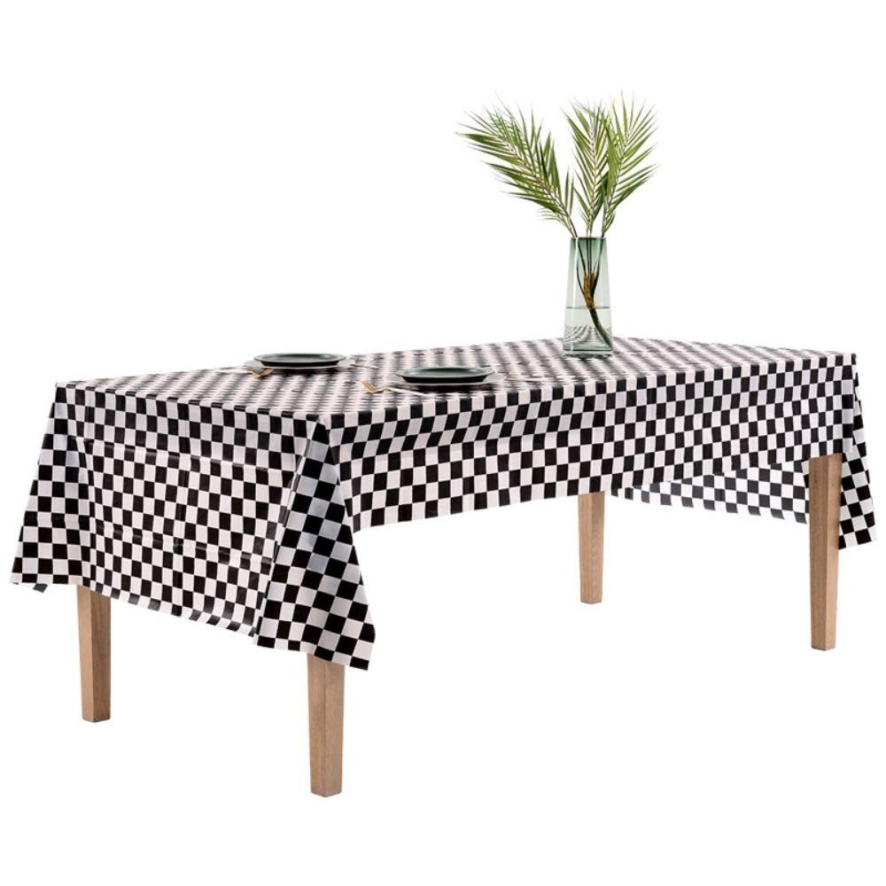 Black and White Checkered DisposableTablecloth Plastic Table Decorative Cloth  Birthday Party