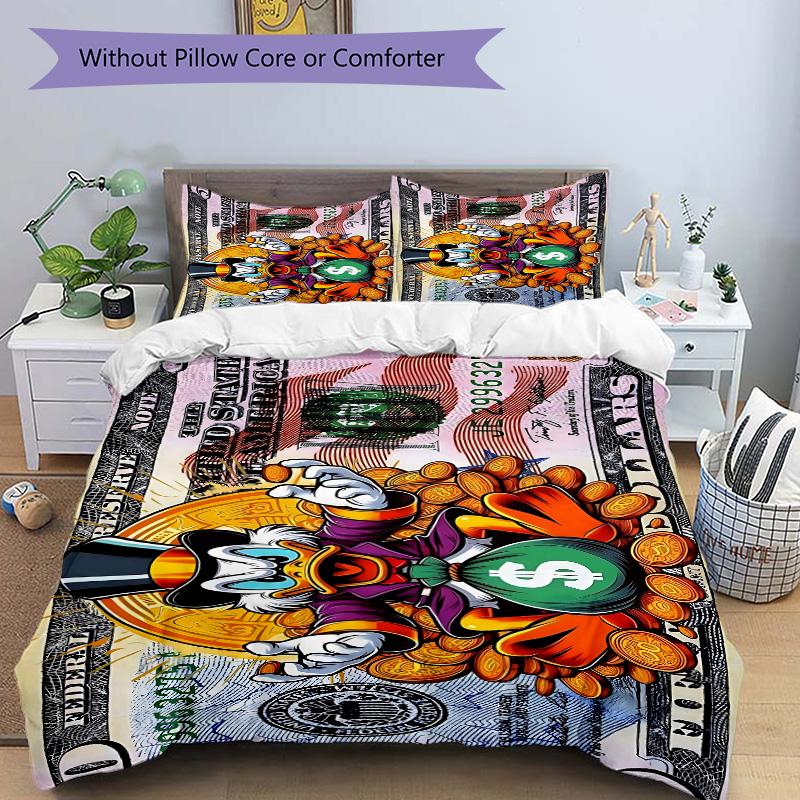3pcs Duck Dollar Adventure Bedding Set, Includes One Quilt Cover and Two Pillowcases, Bedroom and Guest Room Decoration. T72301123