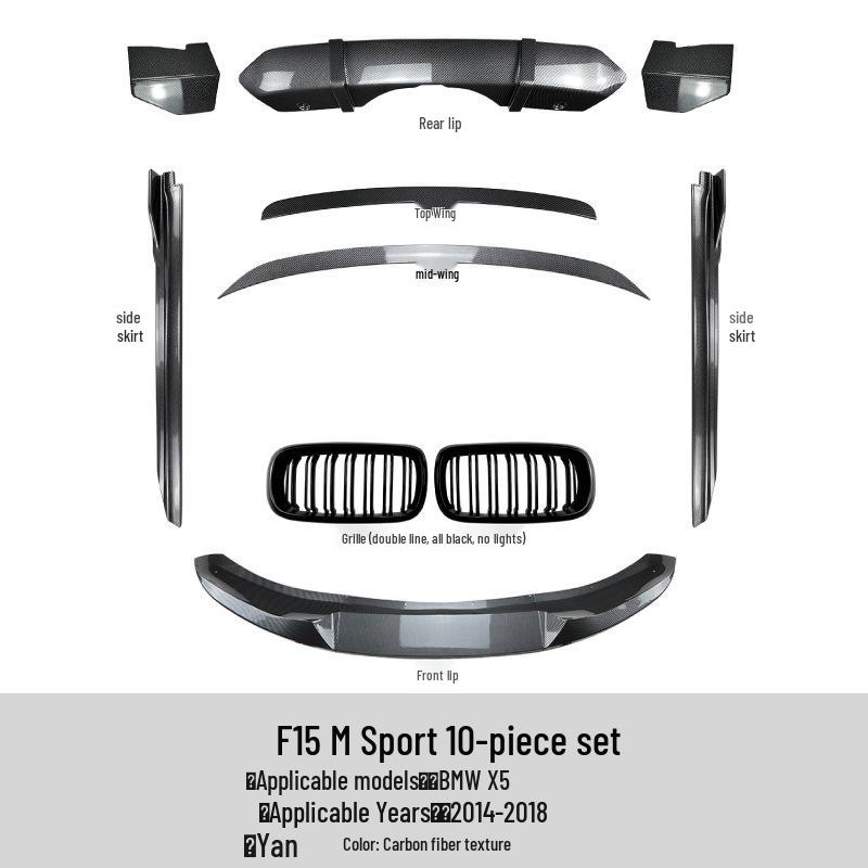 BMW X5 F15 M Sport 2014-2018 Lip Dianteiro, Spoiler Traseiro, Saias Laterais, Grelha, Kit de Modificação de Lip Traseiro