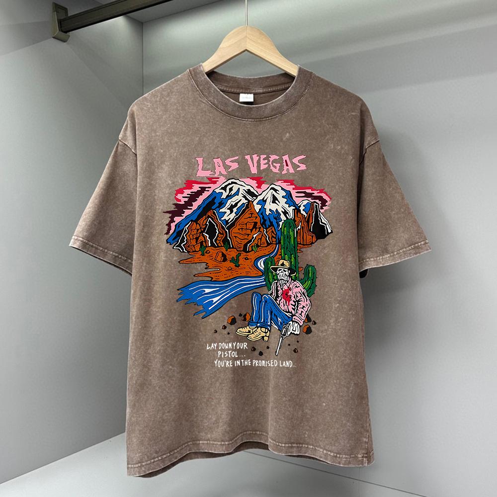 Las Vegas Graffiti-Art Mountain Print Men Clothes Summer T-Shirts High Quality Streetwear Loose Tops Breathable Tee