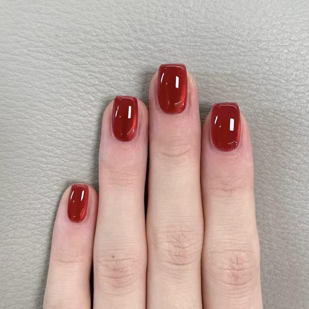 24pcs Chinese Red Cat Eye Press-on Nails with New Year Design