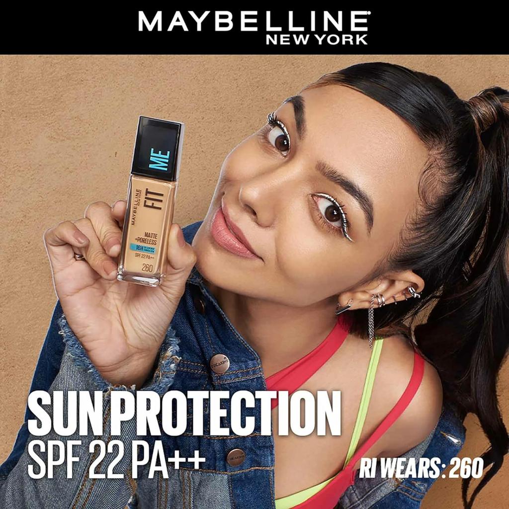 Maybelline New York Fit Me Matte + Poreless Liquid Foundation 30ml SPF 22 Oil Control for Normal Oily Skin 332 Golden Caramel