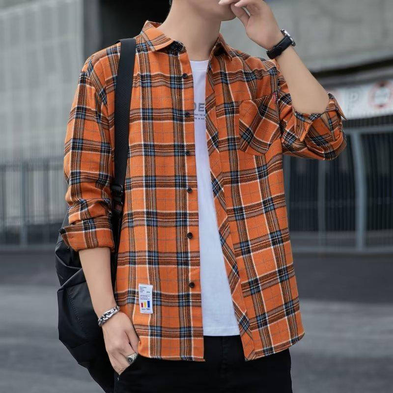 Herrskjorta i Hong Kong-stil med lång ärm och rutigt mönster - Casual vår/höst trendig lös passform jacka
