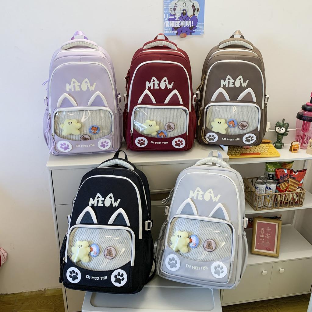 Schoolbagins Cartoon Schoolbag New Cute Kitten Primary School Students Cute Graffiti Large Capacity Backpack Junior High School Backpack