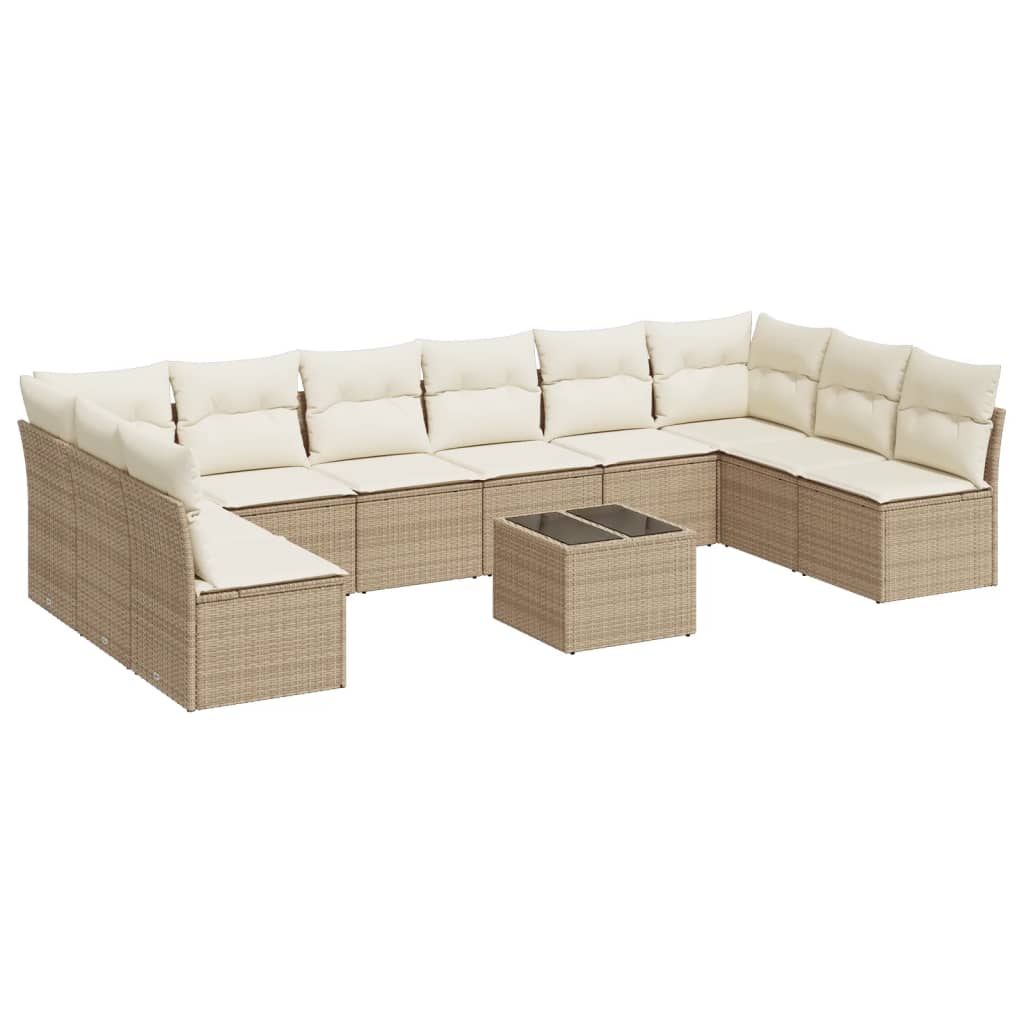 Vidaxl 11-Cz. Garden Furniture Set With Cushions, Beige, Poly Rattan