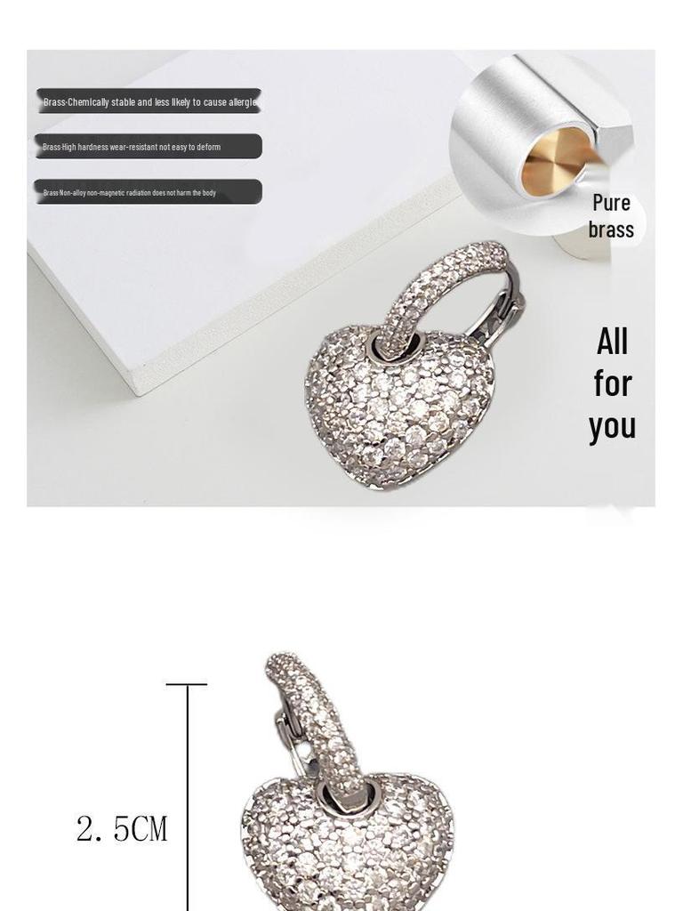Korean & Japanese Hollow Heart Zircon Earrings: Elegant Dual-Wear Clip for Commuting & Fashion