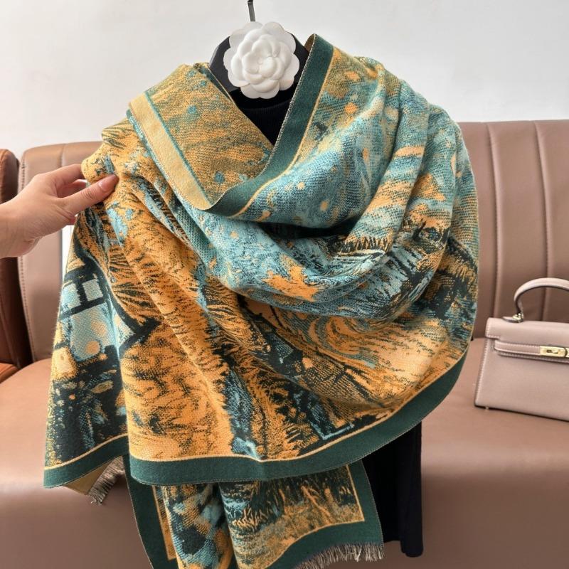 Winter retro cashmere scarf female designer Monet oil painting style scarf warm and cold new shawl