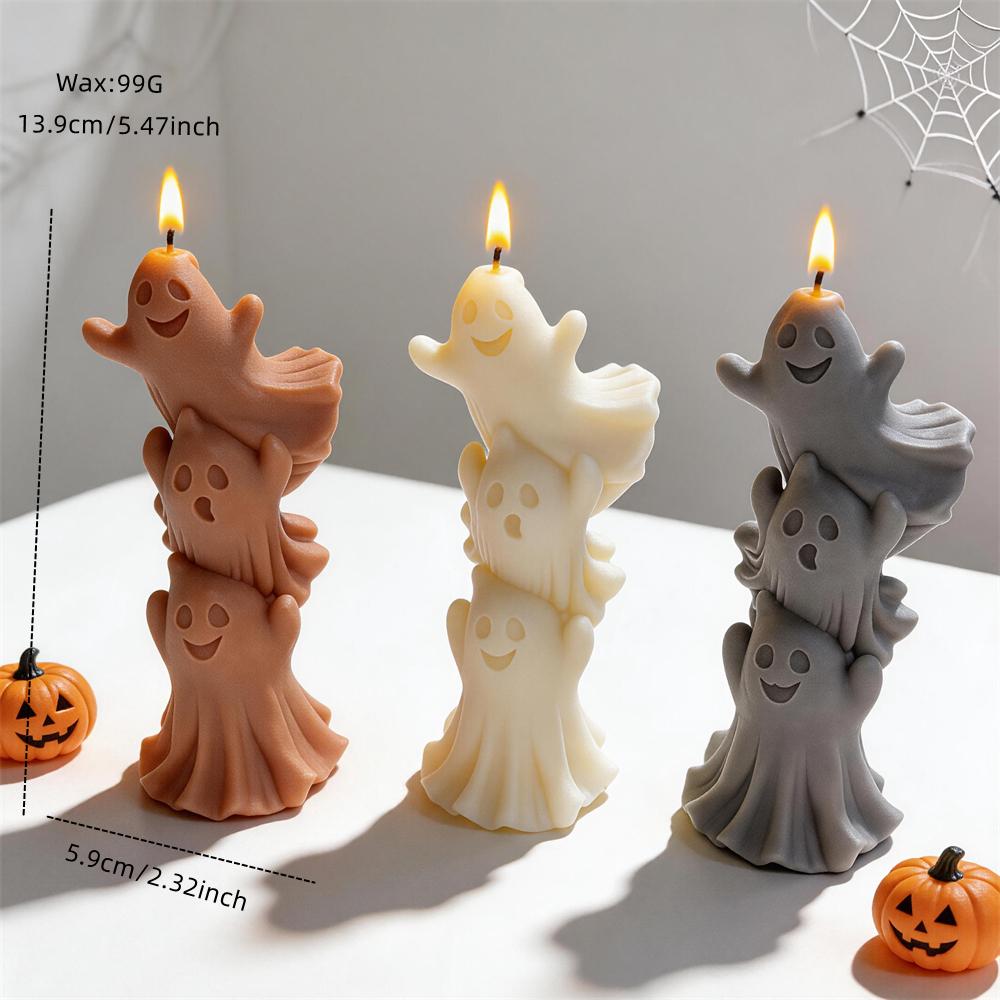 Halloween Haunting Spooky Silicone Mold Stacked Ghosts Soy Wax Candle Mold Resin Plaster Mould for Haunted House Prop Decor Gift