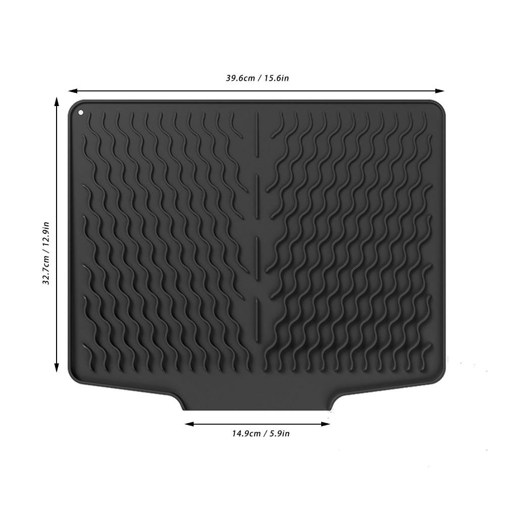 Silicone Dish Drying Mat Black Grey Drain Lip Drain Pad Built-in Drain Heat Resisting Kitchen Counter Pad Kitchen Countertop