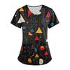 Women's Small Animal Cartoon Print Loose V-neck Pocket Short-sleeved  Uniform  Uniform