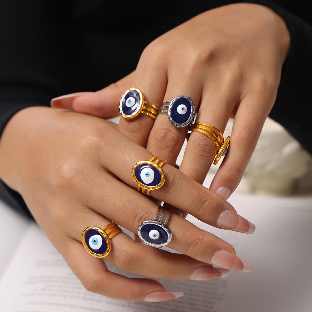 Blue Drip Oil Demon Eye Titanium Steel Ring - Ethnic Tail Ring for Women