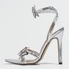 Fashion Liyke Fashion Butterfly Ankle Strap Woman Sandals Cozy Leather Narrow Band Open Toe Silver High Heels Wedding Banquet Shoe Women