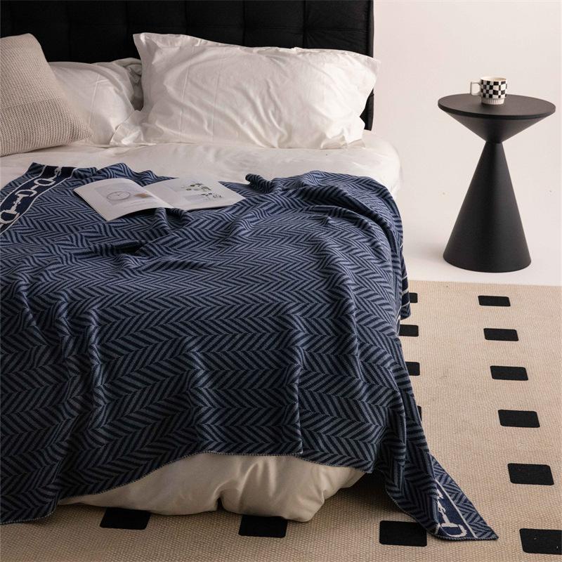 Soft Chain Geometric Knitted Blanket Gray Bedspread Modern Blue Red Decorative For Sofa Throw Warm Living Room Bedding Home Deco