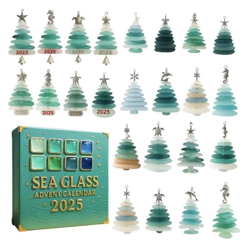 

1Pc 2025 Sea Glass Christmas Tree Advent Calendar - Acrylic Pendant Festival Decoration for Xmas Tree Holiday Decor M