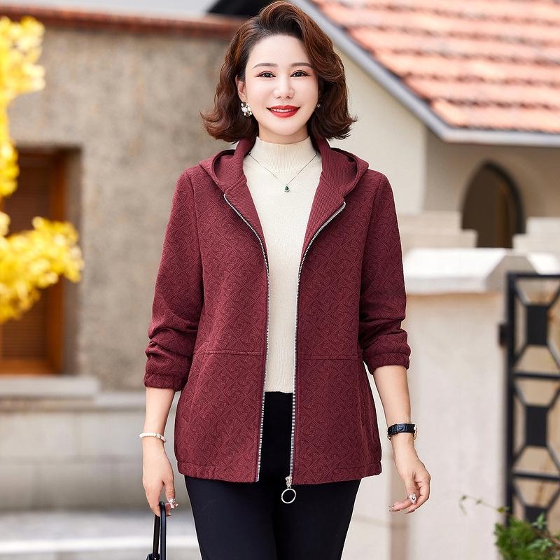 

Stylish Hooded Spring/Autumn Jacket for Middle-aged & Elderly Women XL for 90-110kg красный