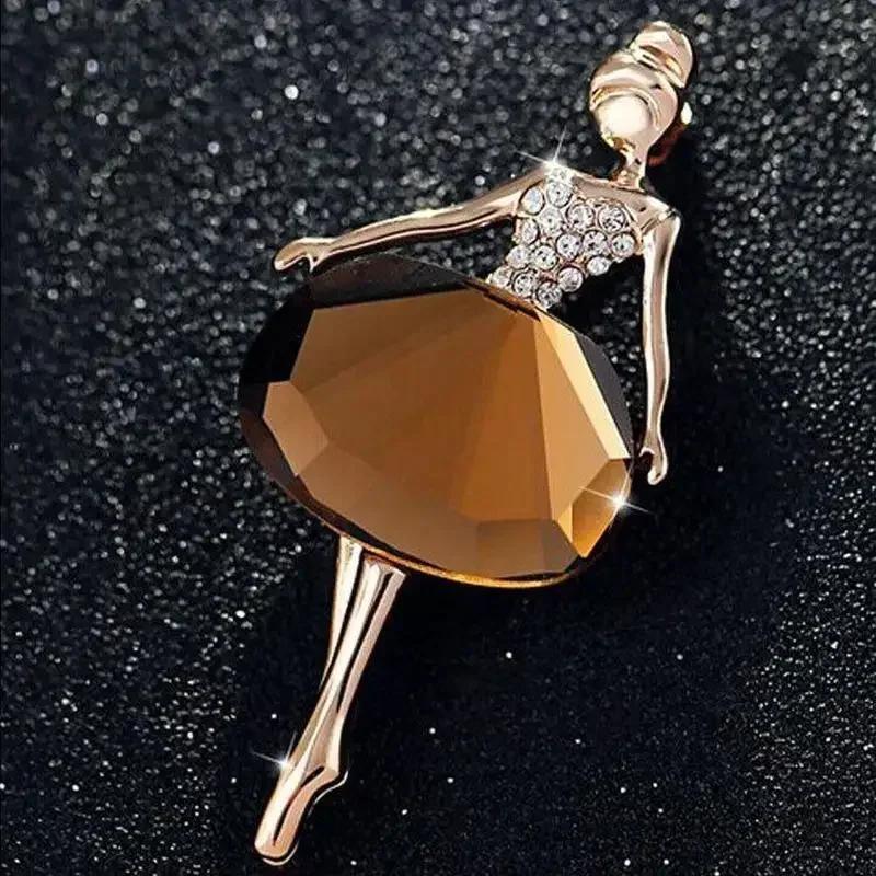 Cute Fashion Brooches Ballet Girl Dancer Crystal Brooches Cute Pin Cartoon Beautiful Princess Ballerina Jewelry Temperament Gift
