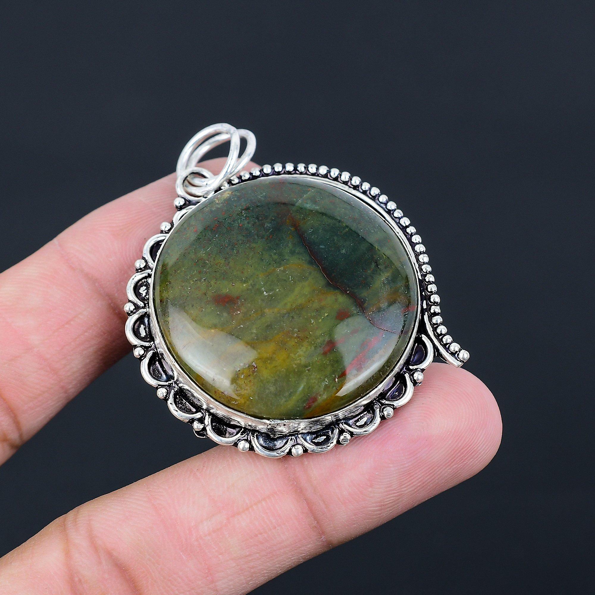 Womens day Sale Natural Bloodstone 925 Silver Bezel Mother New Pendant Jewelry