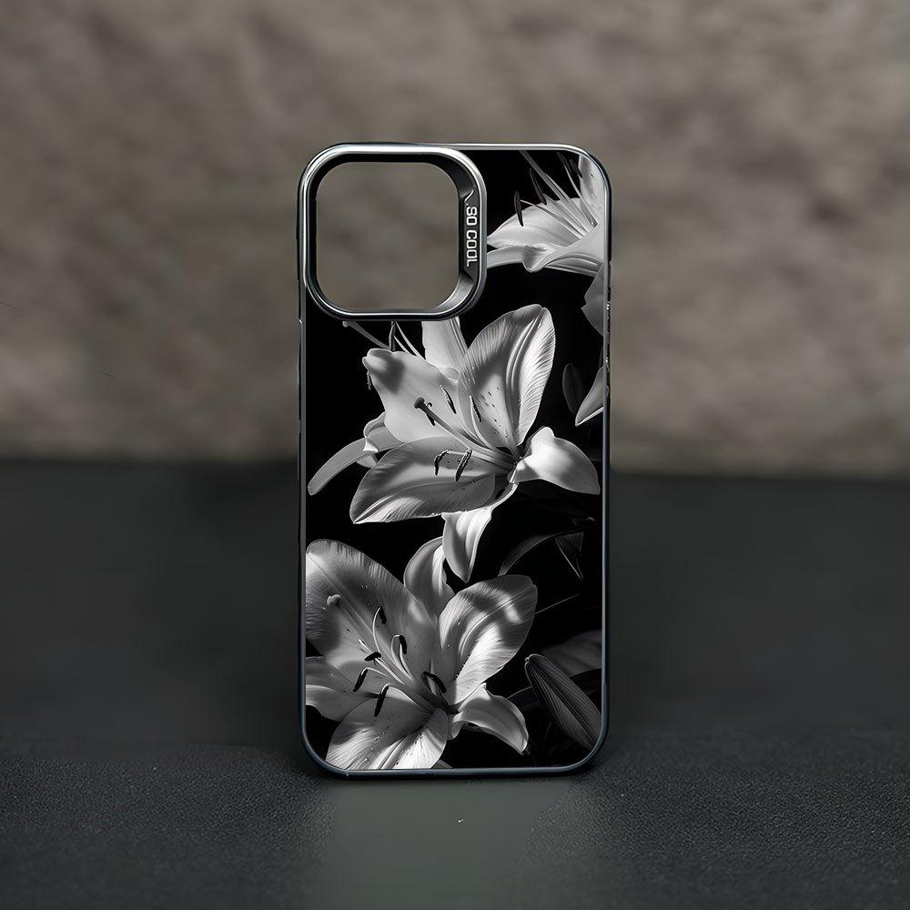 Black and White Lily Flower Pattern Phone Case Suitable for iPhone 17 16 15 14 13 12 11 Pro/Max/Plus Anti Drop and Shockproof