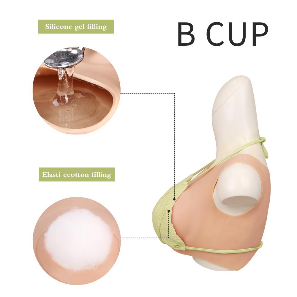 1 Piece Asian yellow Round neck Silicone Breastplate Fake boobs Fake breasts forms B-G Cup Breast Plates Transgender Cosplay Dra