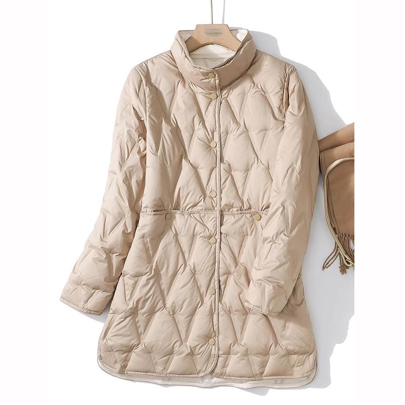 Autumn Winter Women Down Long Jacket Single Breasted Double Sided Puffer Coat