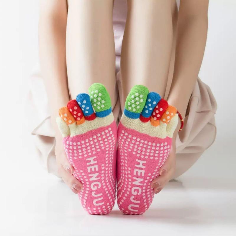 Rutschfeste, atmungsaktive Fünffingersocken für Yoga und Tanz mit geteilter Zehenpartie für Damen