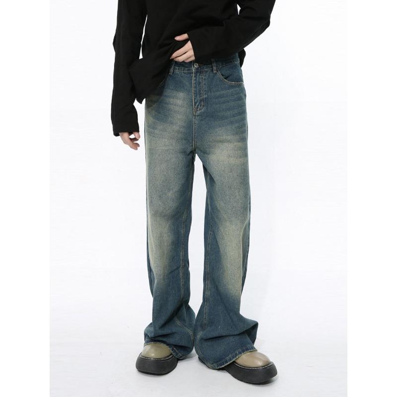 ROADVIBE Four Season Men's Jeans Korean Version Student Casual Pant American Retro Gray Black Loose Wide Leg Jean Baggy Men's Denim Pants