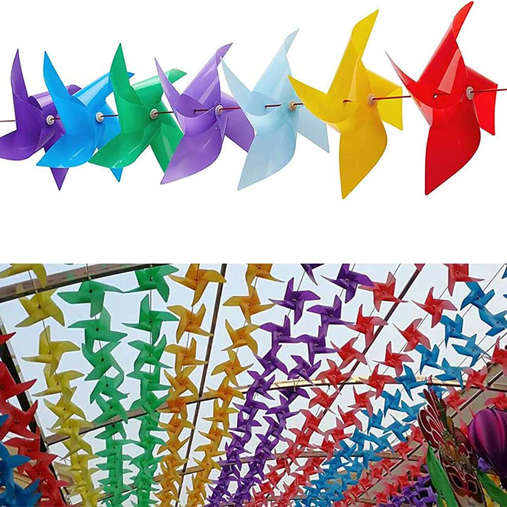 100 Stück Windmühle mit 30m Drahtseil Beschlag Garten Rasen Party Dekoration Geschenk für Kinder