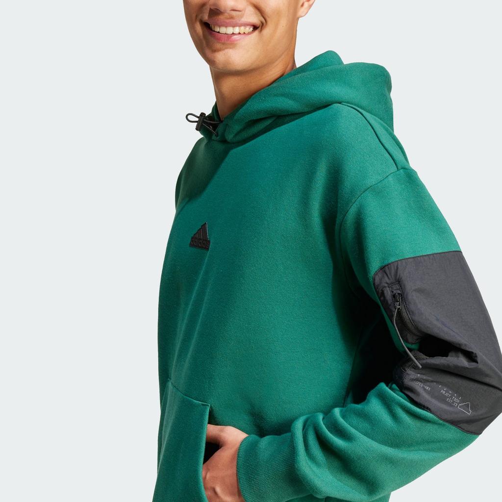 Adidas CITY ESCAPE Hooded Thickened And Fleece Lined Casual Sports Long Sleeved Sweatshirt Unisex Forest Green IY1520