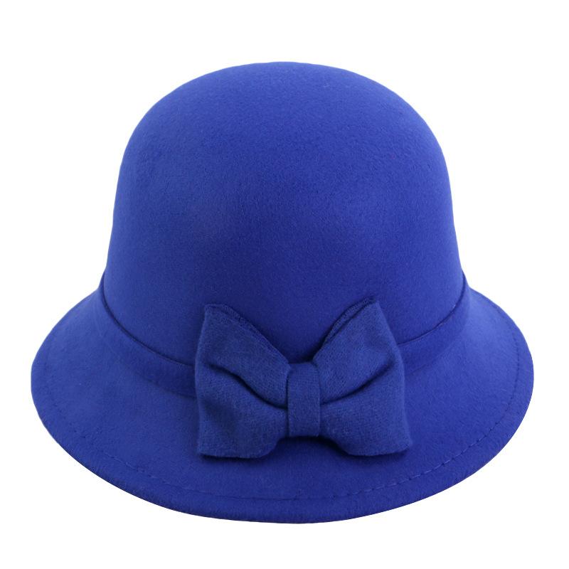 Premium women's wool hat, bow bowl hat, faux wool vintage pot hat JDL-