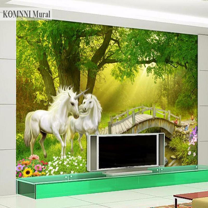 Forest Horse Bridge 3d Wallpaper Large Natural Landscape Wallpaper Living Room Bedroom Children'S Room Background Wall Wallpaper