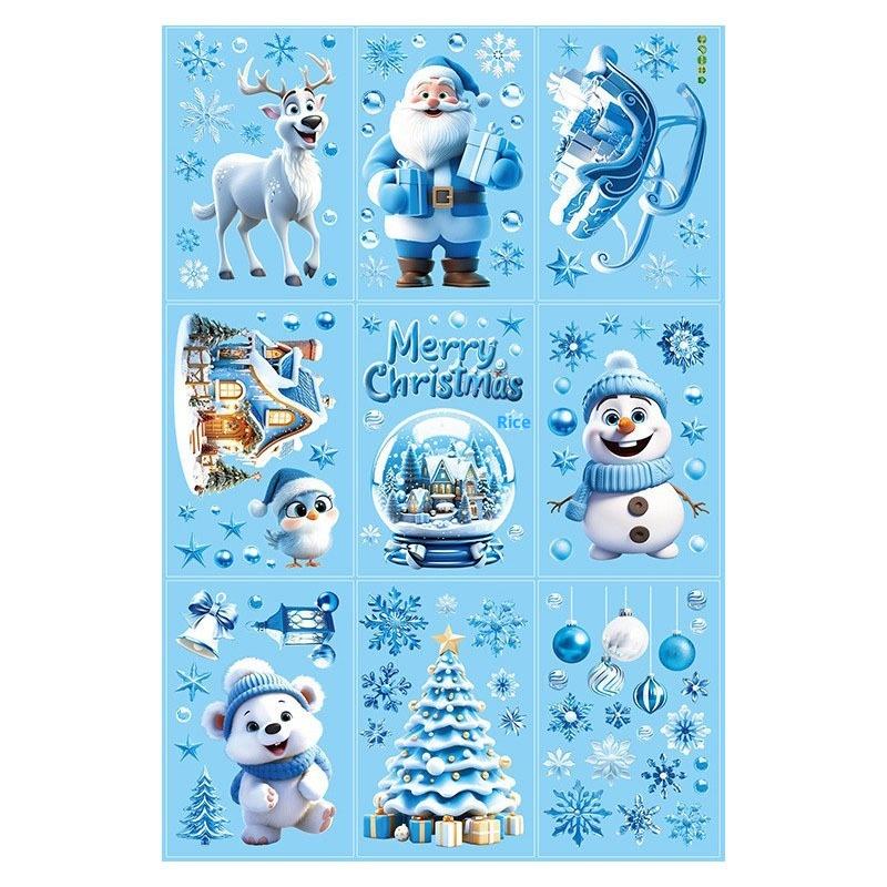 Blue Santa Claus Christmas Window Stickers Cute Reindeer Gingerbread Man Wall Sticker Home Decoration Decal Noel Kerst Navidad