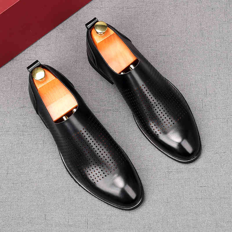 

Men s Charm Hollow Out Black Slip On Casual Shoes Flats Male Homecoming Wedding Dress Footwear Zapatillas Hombre 38