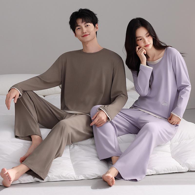 Damen Herbst Modal Baumwoll Pyjama Set: Langärmlig, Lange Hose, Pullover, Bequem, Schlichter Stil, Geeignet für Innen- und Außenbekleidung